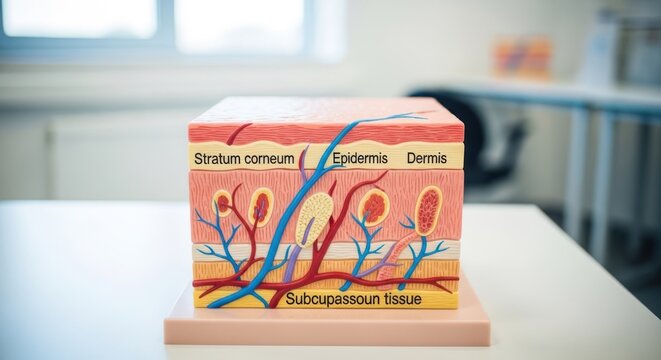 Detailed Anatomical Model of Human Skin Layers and Structures.