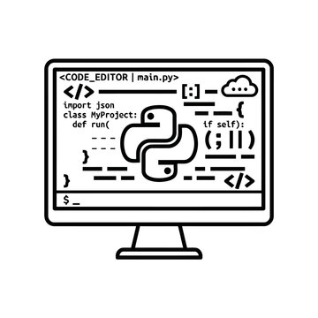 Python Code Editor Monitor Vector Line Illustration
