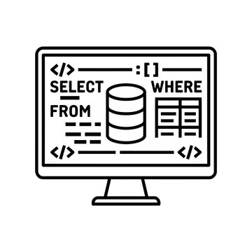 SQL Database Coding Monitor Line Icon Vector
