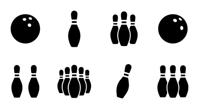 Bowling Icons Set: Pins and Balls, Sport Graphics, Game Elements, Vector Graphics