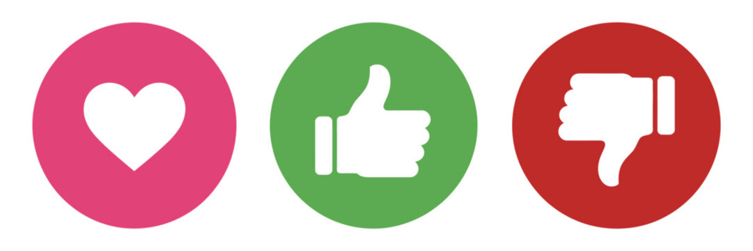 rating and feedback icon set with like, dislike and neutral hand gestures, thumbs up middle and thumbs down symbols, satisfied unsatisfied and neutral survey concept, clean vector illustration.