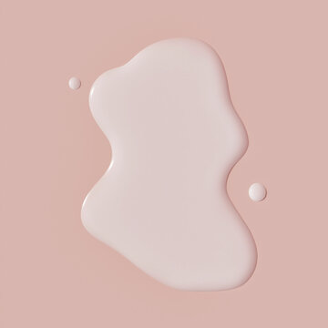 Moisturizing milk essence toner puddle top view flat lay minimal cosmetic skin care product background, 3d rendering hydrating facial ceramide milk drop fluid texture