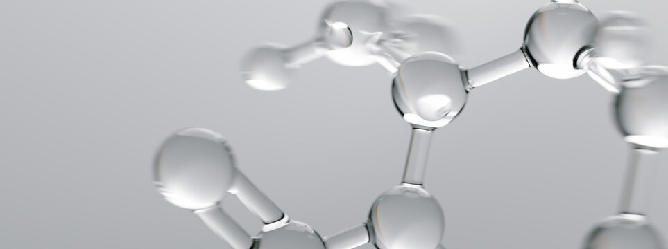 Molecule section banner visualizing niacinamide pore minimizing active component lab examination ideal for  skin treatment advertising and pharmaceutical packaging, 3d rendering