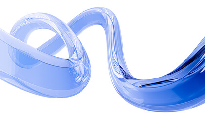 Abstract blue glass wave or liquid curve tube shape isolated on white. 3D illustration with flowing dymanic form for modern art creative design or technology backgrounds. © vpanteon
