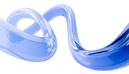 Abstract blue glass wave or liquid curve tube shape isolated on white. 3D illustration with flowing dymanic form for modern art creative design or technology backgrounds. © vpanteon