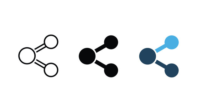 Share node connection icon set representing network technology data flow and social sharing in three styles for software development digital connectivity and social media interface design components