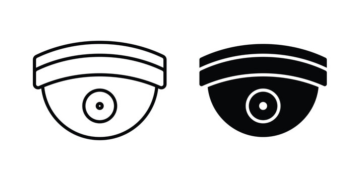 Dome cctv camera icon set modern line, solid style collection
