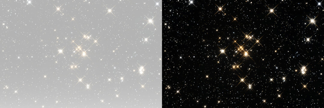 Golden sparkling stars scattered in night sky with glowing light dust shimmer celestial glitter festive magic luxury shine