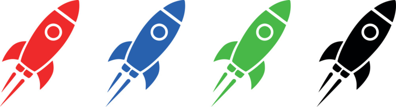 Rocket launch icon set in multiple colors