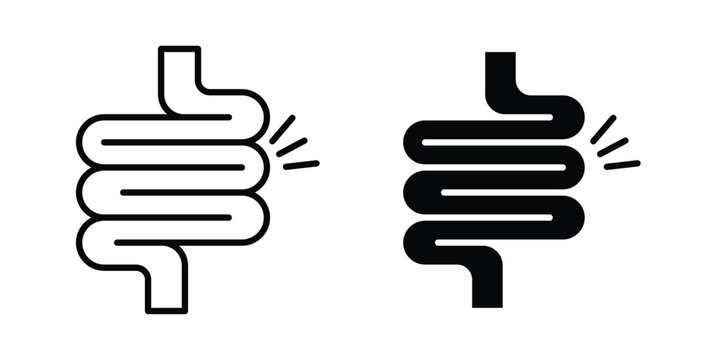 Gut constipation icon set modern line, solid style collection