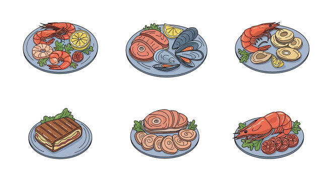 Assorted seafood platter with shrimp, salmon, mussels, and garnishes, ideal for seafood cuisine and outdoor dining, perfect for culinary presentation and restaurant menu