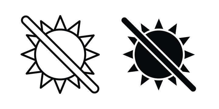 No sun icon set modern line, solid style collection