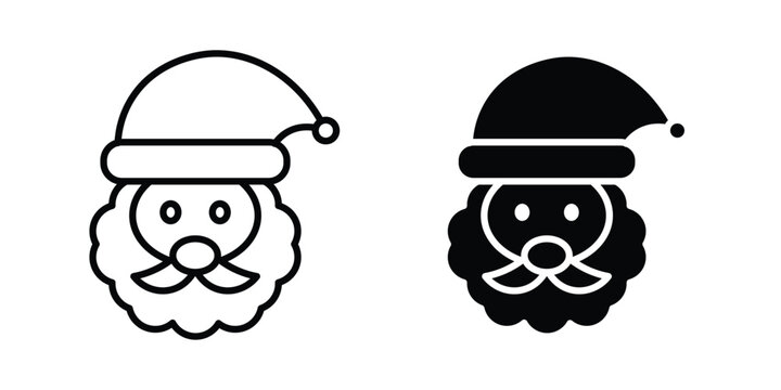 Santa claus face icon set modern line, solid style collection