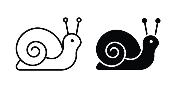 Snail icon set modern line, solid style collection