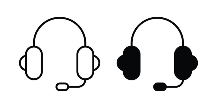 Support service headset icon set modern line, solid style collection