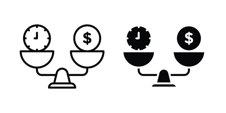 Time and money scale icon set modern line, solid style collection