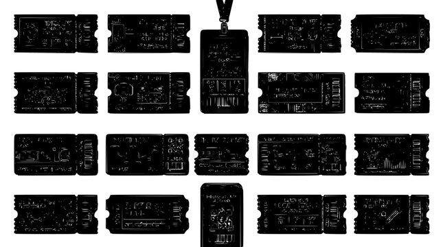 Tickets Featuring Various Designs and Patterns in Black and White Featuring Ticket, Design, Pattern with Vector and Illustration