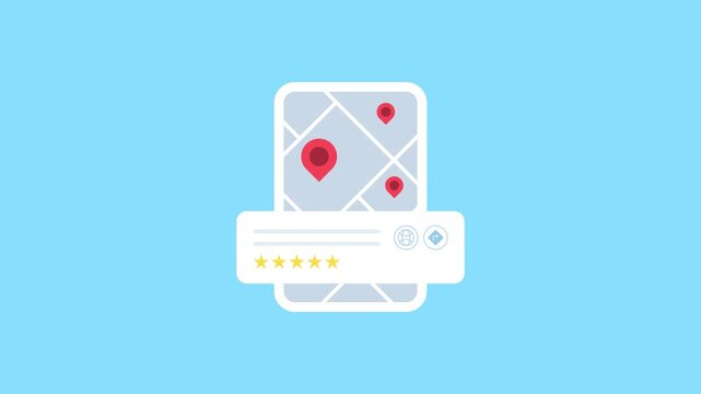 Search engine local map concept with rating and review motion graphic