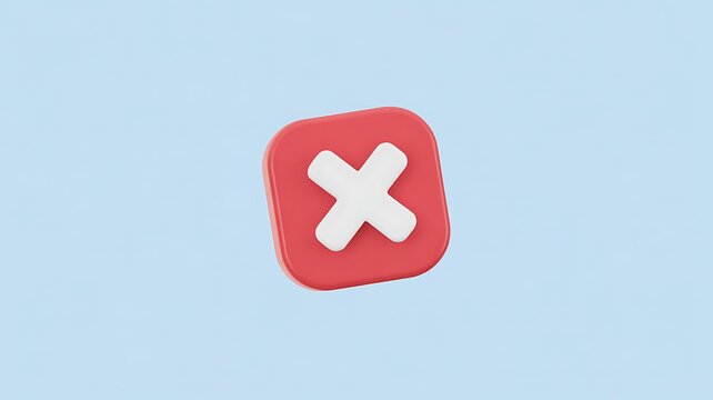 Red cancel icon, white cross symbol, rounded square button, interface element, UI design