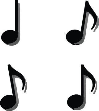 Set of black musical notes with subtle drop shadow effect isolated on a white background vector illustration design