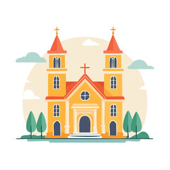 Fototapeta premium Flat illustration of a church with twin towers