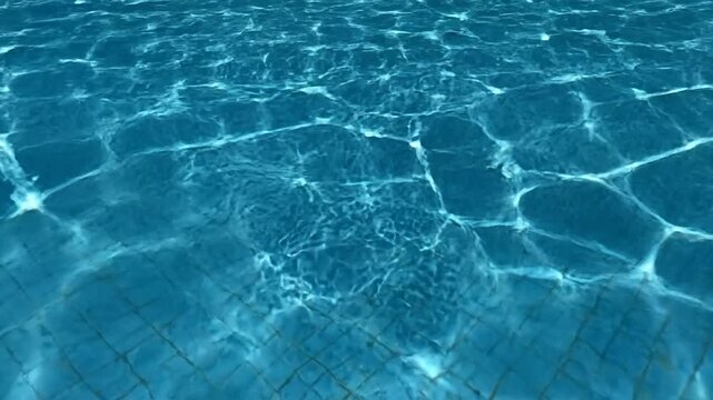 Crystal clear blue water ripples in a swimming pool with sunlight