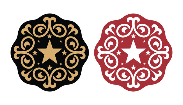 Western sheriff star buckle illustration featuring ornate frontier styling, hierarchy ranking symbols and classic cowboy branding.