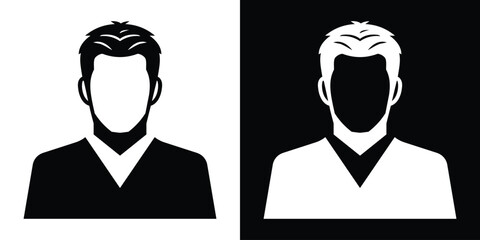 Male avatar vector symbol. Minimalist flat user profile portrait icon of a man in black and white contrasts. © bibin