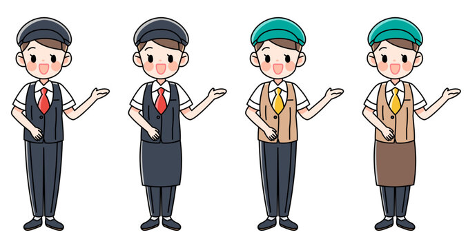 ハンバーガーショップの店員さんのイラストセット