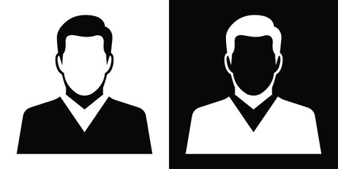 Male avatar vector symbol. Minimalist flat user profile portrait icon of a man in black and white contrasts. © bibin