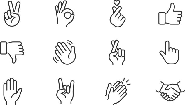 Collection of hand gesture icons in a grid format