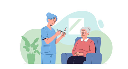 Fototapeta premium Nurse administering vaccine to elderly woman illustration