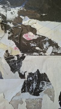 Vertical time lapse of torn and ripped poster art collage background