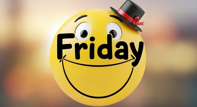 Happy smiley face with friday text and top hat celebration