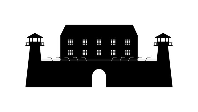 prison building, black isolated vector silhouette