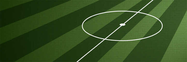 Obraz premium Soccer Football Field Center Circle - Green Grass Pitch with White Lines and Striped Texture Vector Background
