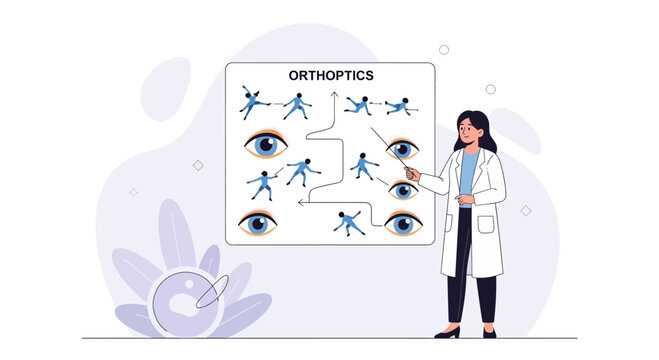 Ophthalmologist Explaining Orthoptics and Eye Coordination Exercises for Vision Therapy