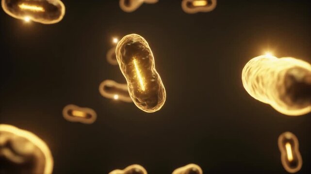 Glowing mitochondria with flowing cellular energy, ideal for biotechnology presentations, healthcare websites, science education, and innovation reports.