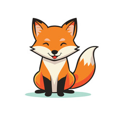 Obraz premium Cute cartoon fox sitting and smiling