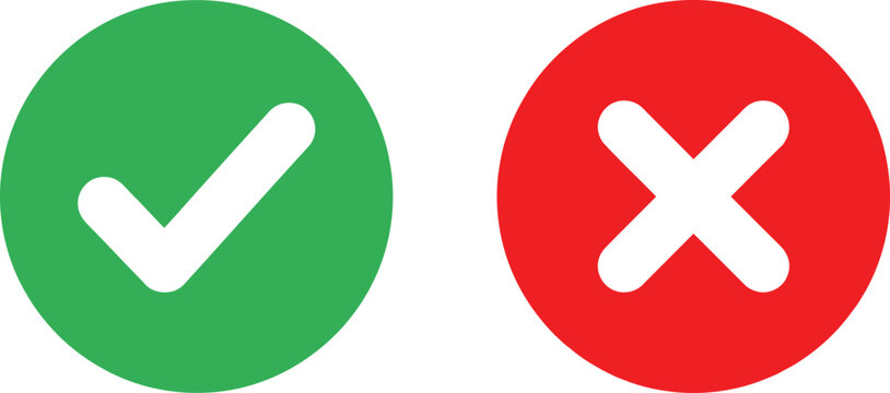 Green check mark and red cross mark symbols for survey or choice selection
