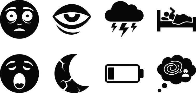 Sleep Disorder and Fatigue Silhouette Icon Set for Health and Wellness Design