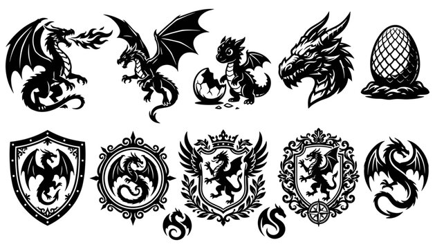 Dragon Fantasy Creature Logo Emblem Vector Collection