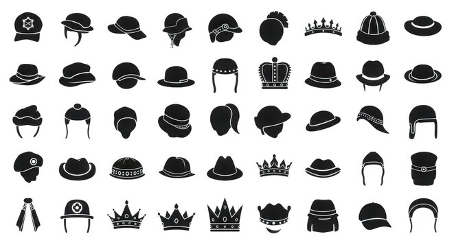 a collection of various black crown icons on a white background