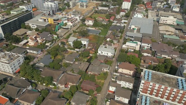 Bang Chak Neighborhood Bangkok Thailand From Above Drone Flys Over Rooftops 4K 60FPS