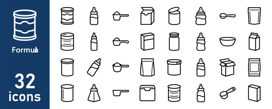 Baby Formula and Feeding Line Icons Set