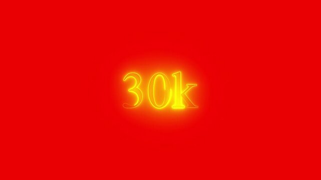 Glowing Neon 30k Followers Celebration Text Animation on Vibrant Red Background
