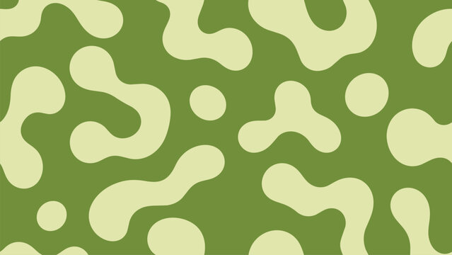 Seamless abstract pattern with organic green fluid shapes and rounded blobs. Perfect for camouflage backgrounds, retro designs, nature textures, and liquid wallpaper elements.