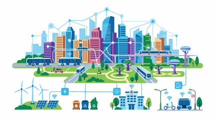 Obraz premium A vibrant cityscape with sleek skyscrapers green spaces and modern transportation systems