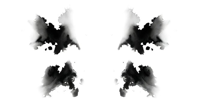 Symmetrical ink blots abstract forms dark on white background