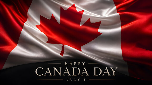 Happy canada day celebration with waving canadian flag background